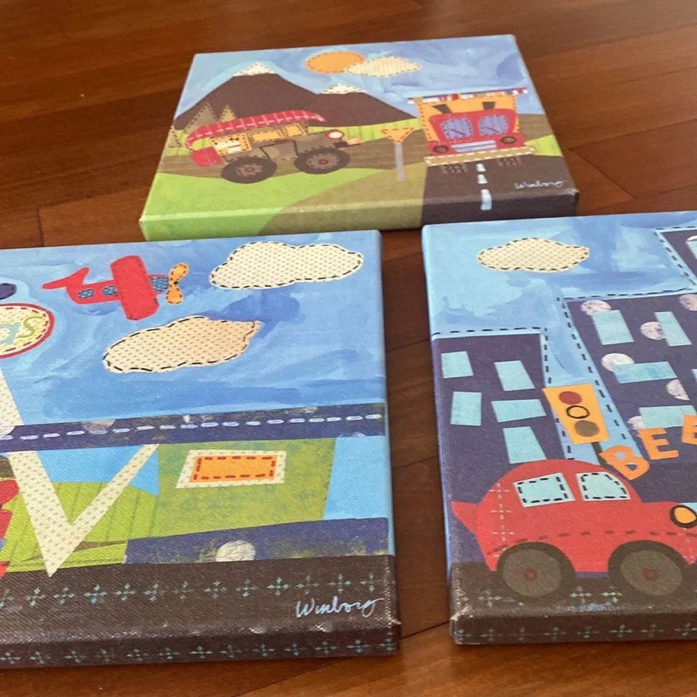 Kids Oopsy daisy too Transportation Wall (3) Canvas Art Bundle- Sz 10”x10”